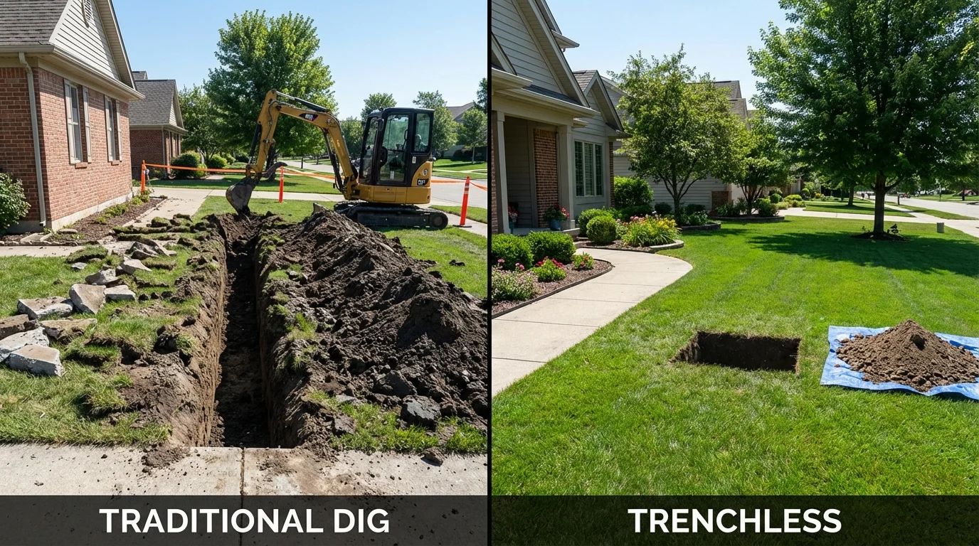 Trenchless sewer repair with minimal yard damage versus traditional excavation in Ithaca, NY